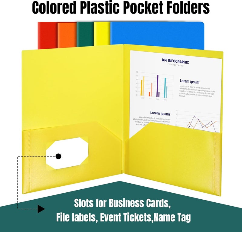 Gnl Plastic Folders with Pockets, Pack of 5, Colored Heavy Duty 2 Pocket File Folders Letter Size, Pocket Folders for School, Home, and Office - Image 5